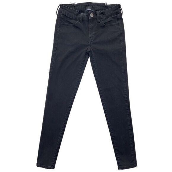 American Eagle Black Distressed Waistline Jegging Skinny Stretch Jeans Size 2 - Picture 1 of 10